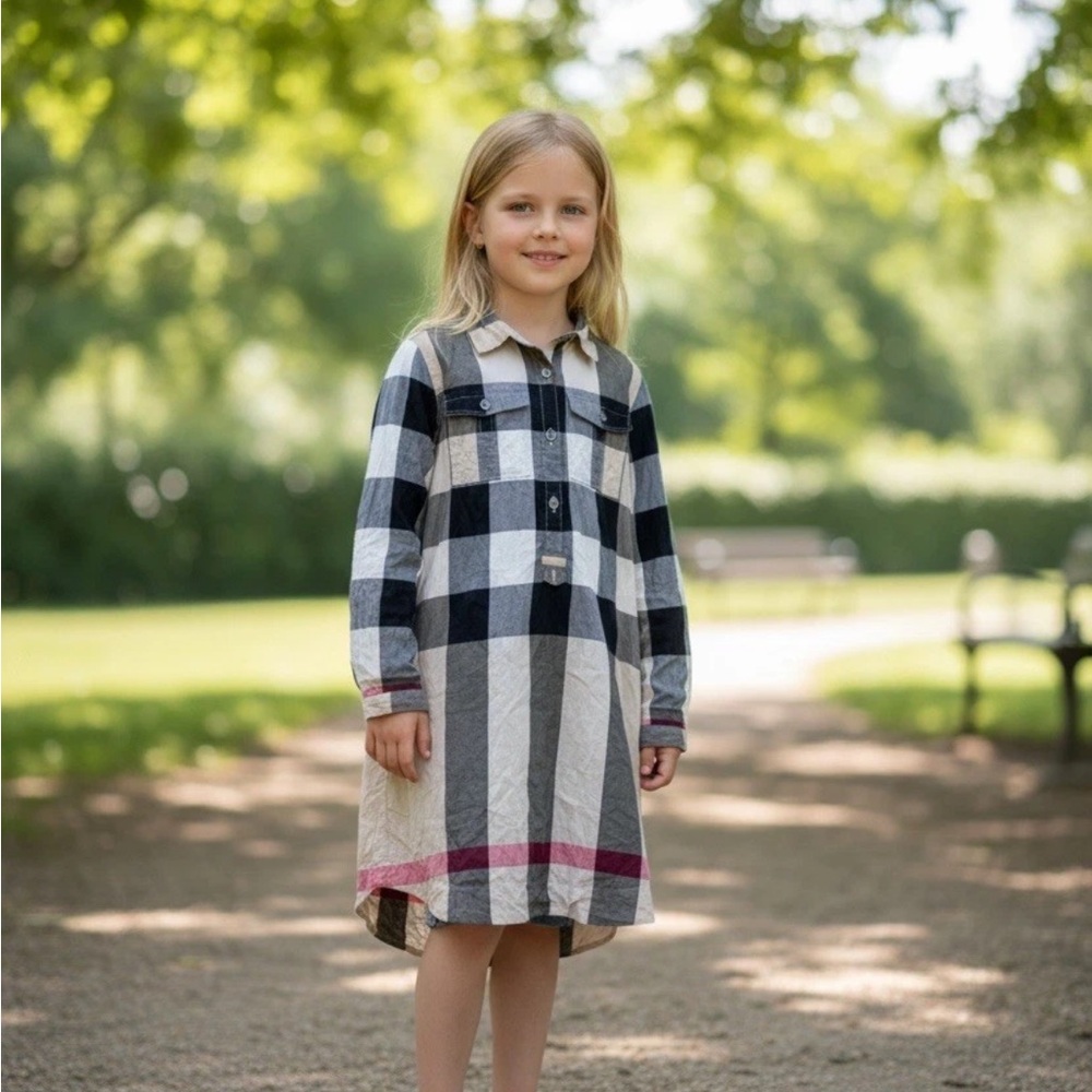 Burberry Girls Plaid Long Sleeve Shirt Dress Size 10 | Authentic
